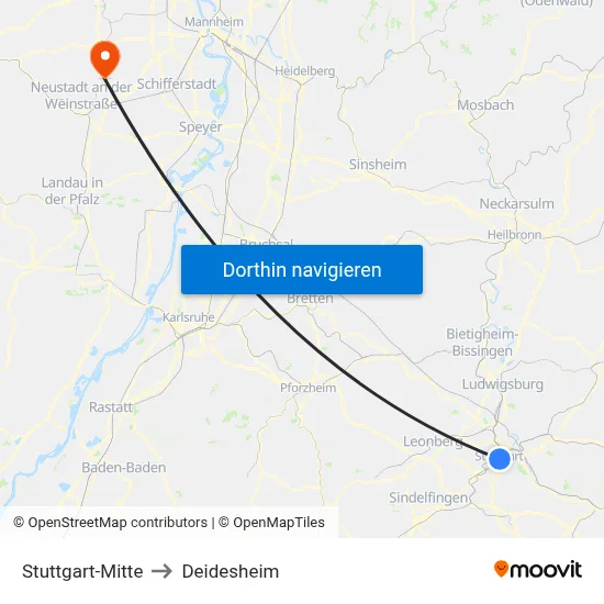 Stuttgart-Mitte to Deidesheim map