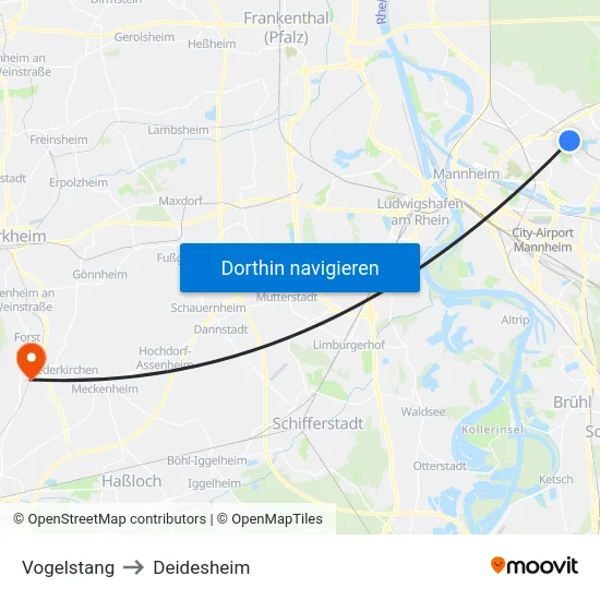Vogelstang to Deidesheim map