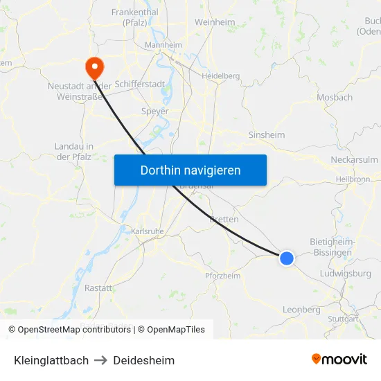 Kleinglattbach to Deidesheim map