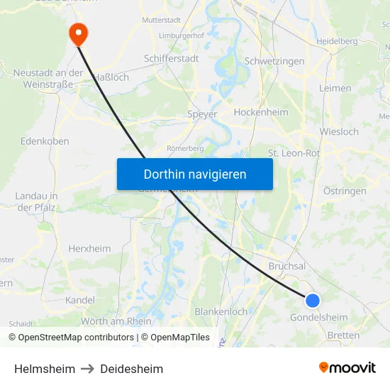Helmsheim to Deidesheim map