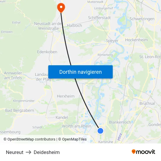 Neureut to Deidesheim map