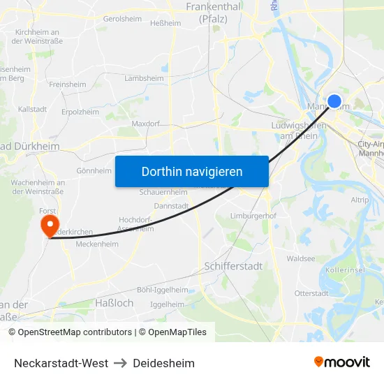 Neckarstadt-West to Deidesheim map