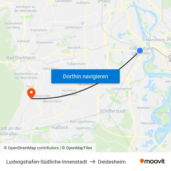 Ludwigshafen-Südliche-Innenstadt to Deidesheim map
