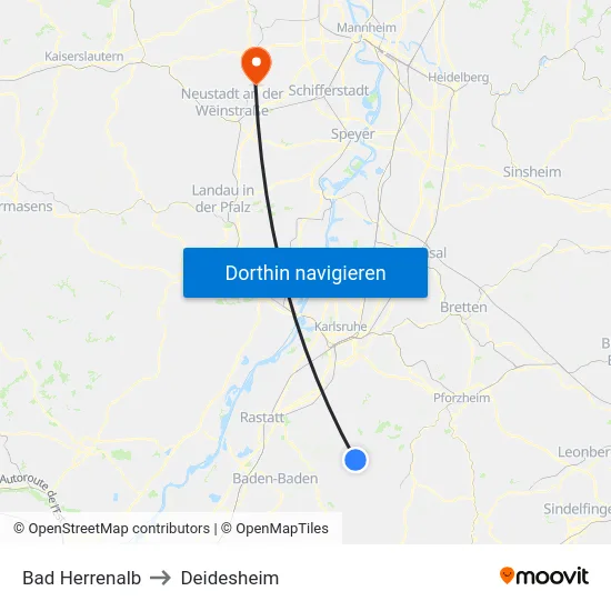 Bad Herrenalb to Deidesheim map
