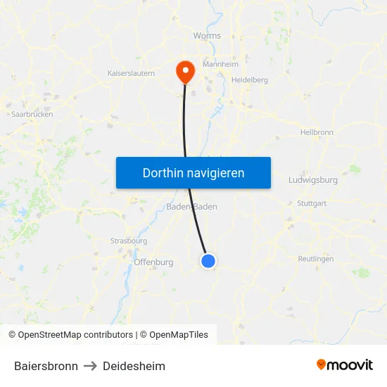 Baiersbronn to Deidesheim map