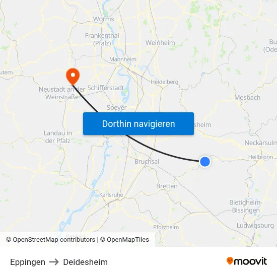 Eppingen to Deidesheim map
