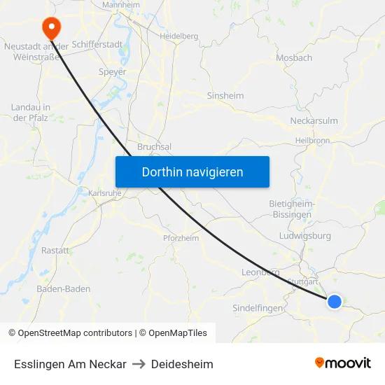 Esslingen Am Neckar to Deidesheim map