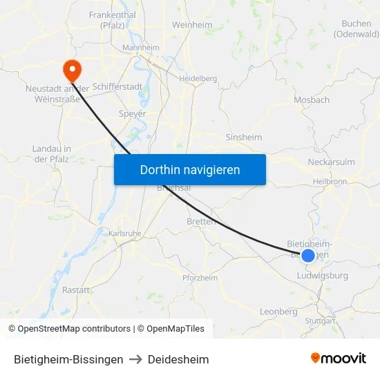 Bietigheim-Bissingen to Deidesheim map