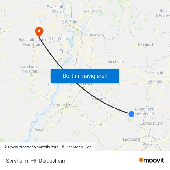 Sersheim to Deidesheim map