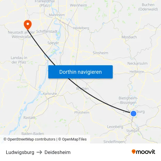 Ludwigsburg to Deidesheim map