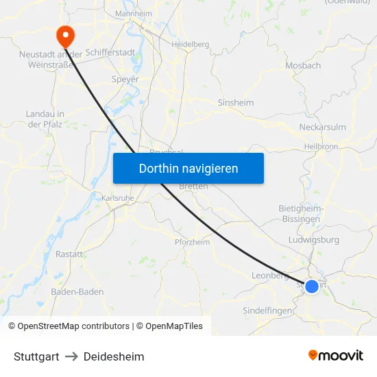 Stuttgart to Deidesheim map