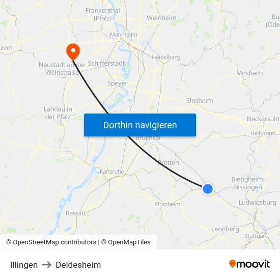 Illingen to Deidesheim map