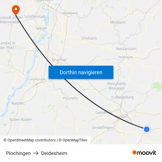 Plochingen to Deidesheim map