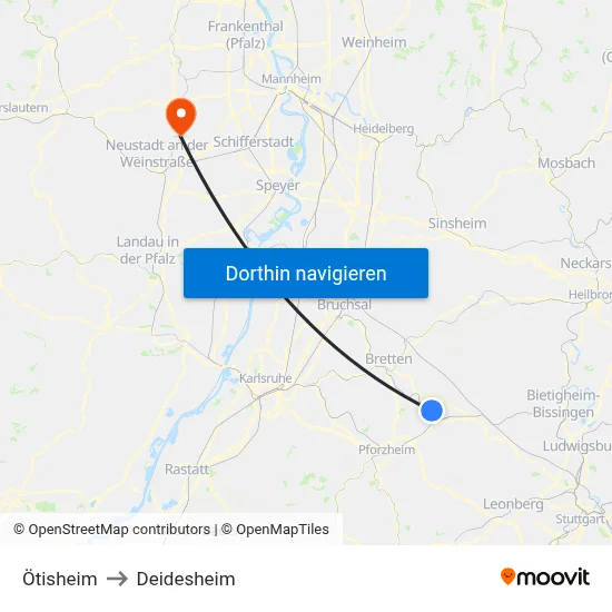 Ötisheim to Deidesheim map