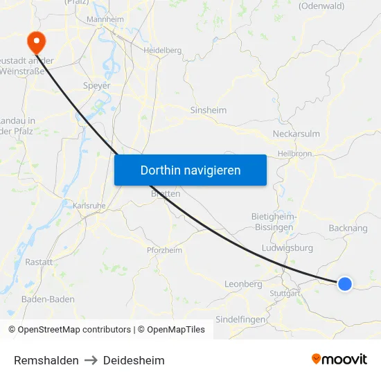 Remshalden to Deidesheim map