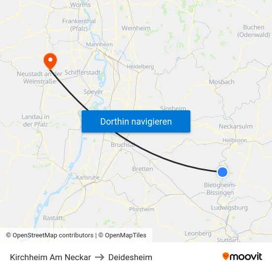 Kirchheim Am Neckar to Deidesheim map