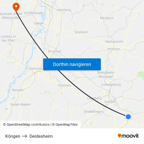 Köngen to Deidesheim map