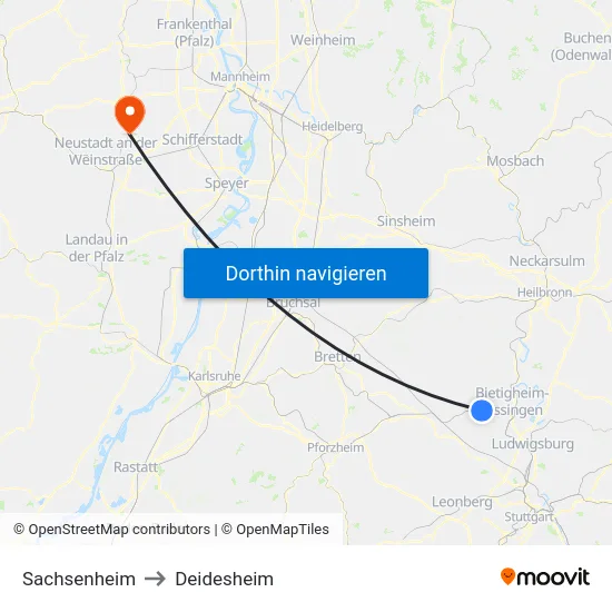 Sachsenheim to Deidesheim map