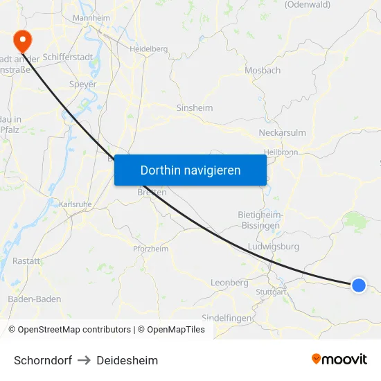 Schorndorf to Deidesheim map