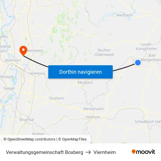 Verwaltungsgemeinschaft Boxberg to Viernheim map