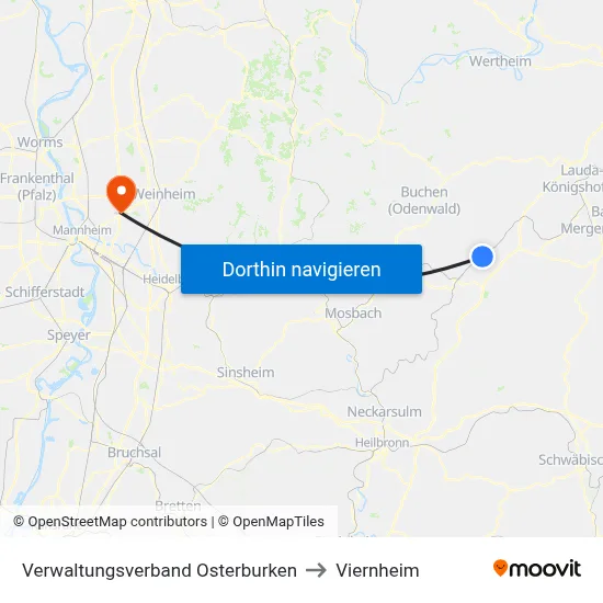 Verwaltungsverband Osterburken to Viernheim map