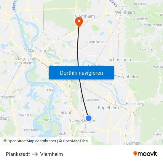 Plankstadt to Viernheim map
