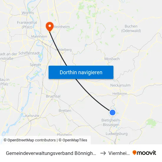 Gemeindeverwaltungsverband Bönnigheim to Viernheim map