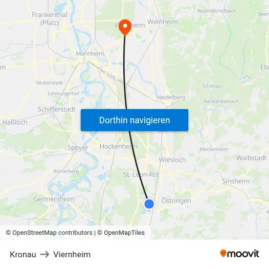 Kronau to Viernheim map