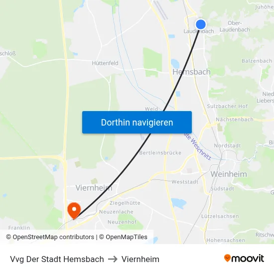 Vvg Der Stadt Hemsbach to Viernheim map