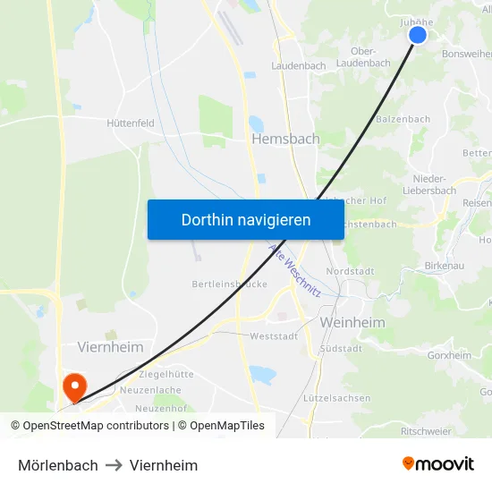 Mörlenbach to Viernheim map