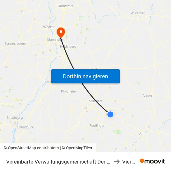 Vereinbarte Verwaltungsgemeinschaft Der Stadt Kirchheim Unter Teck to Viernheim map