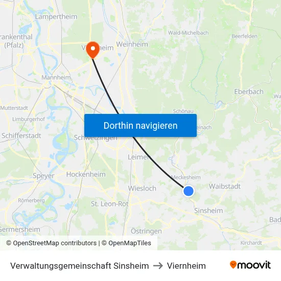 Verwaltungsgemeinschaft Sinsheim to Viernheim map