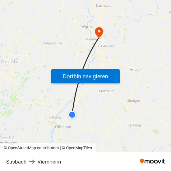 Sasbach to Viernheim map