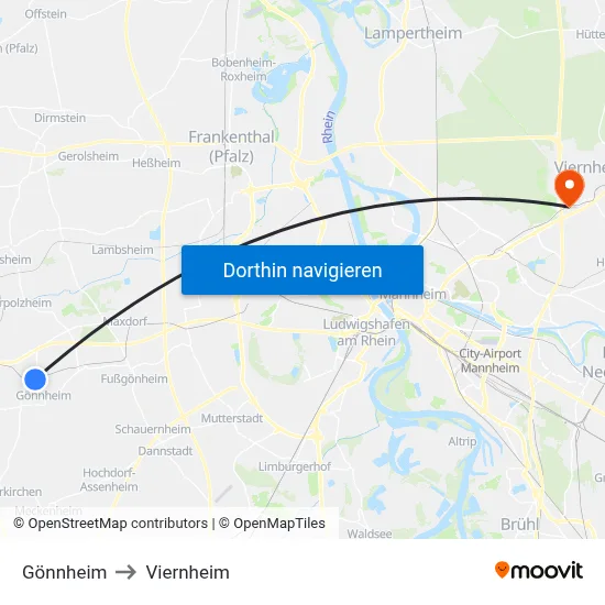 Gönnheim to Viernheim map