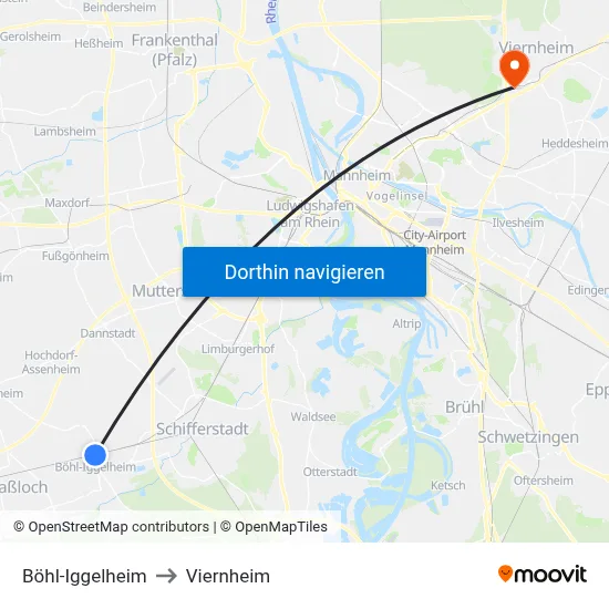 Böhl-Iggelheim to Viernheim map