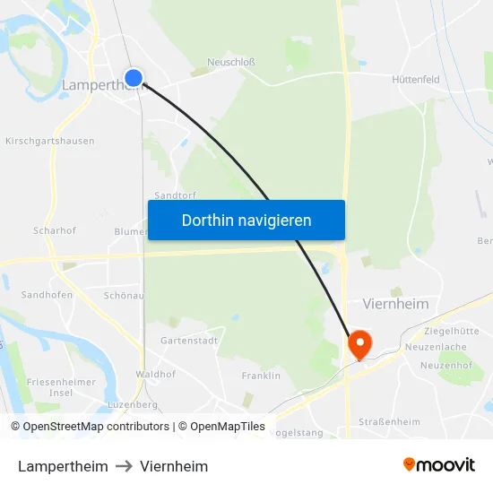 Lampertheim to Viernheim map