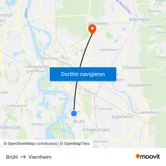 Brühl to Viernheim map