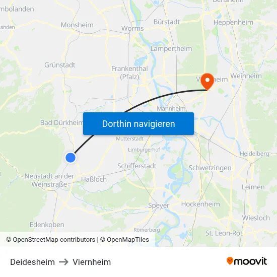Deidesheim to Viernheim map