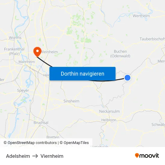 Adelsheim to Viernheim map