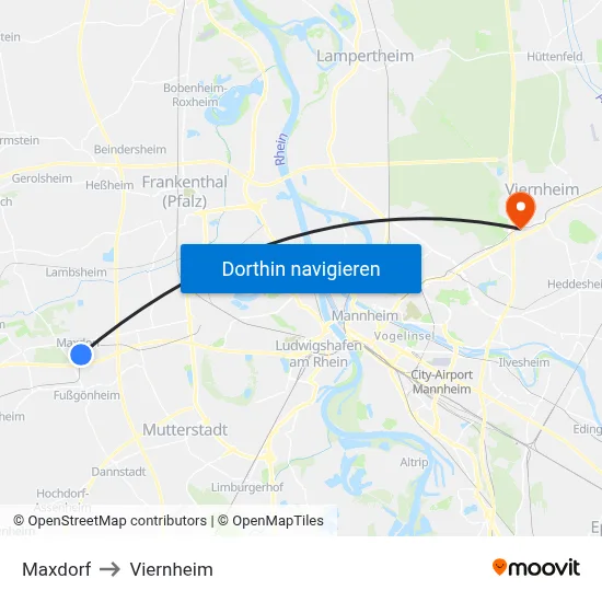 Maxdorf to Viernheim map