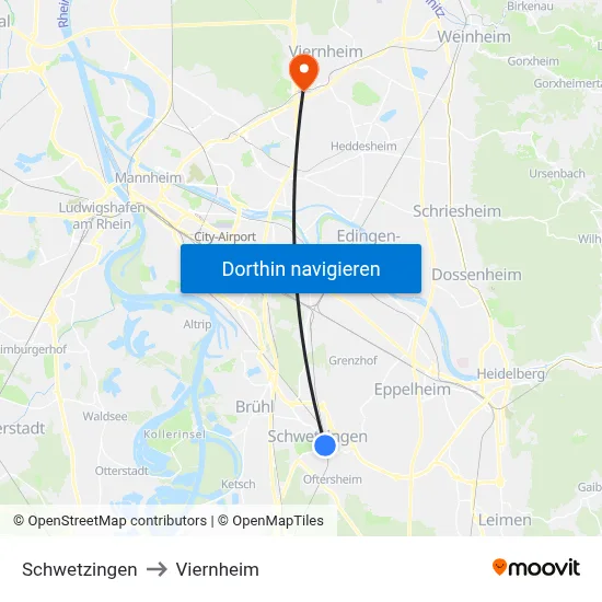 Schwetzingen to Viernheim map