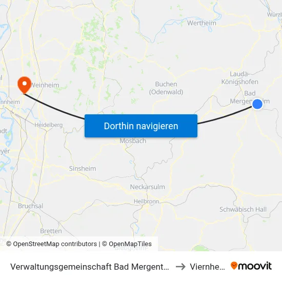 Verwaltungsgemeinschaft Bad Mergentheim to Viernheim map