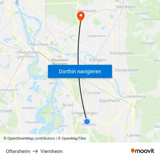 Oftersheim to Viernheim map