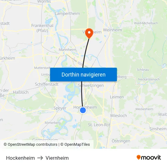 Hockenheim to Viernheim map