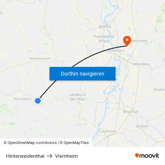 Hinterweidenthal to Viernheim map