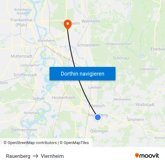 Rauenberg to Viernheim map