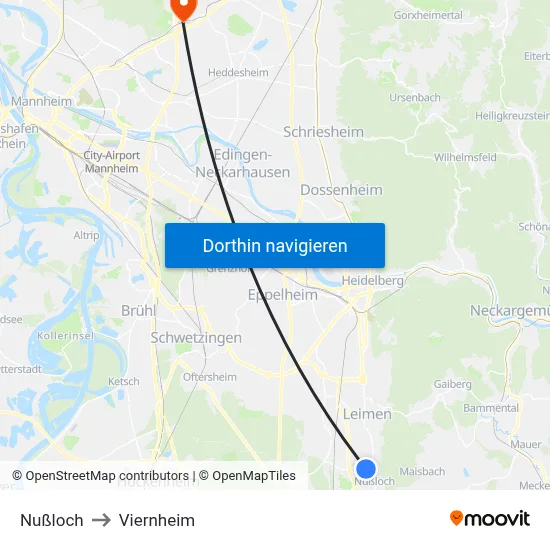 Nußloch to Viernheim map