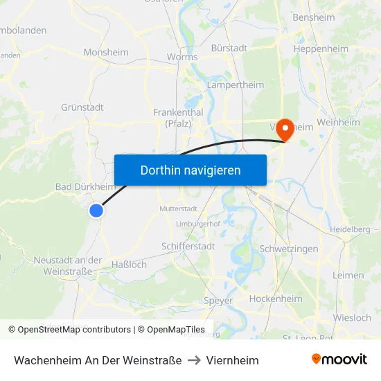 Wachenheim An Der Weinstraße to Viernheim map