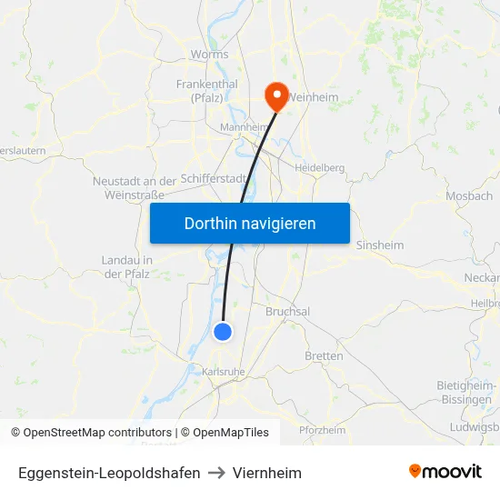 Eggenstein-Leopoldshafen to Viernheim map