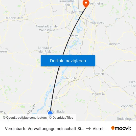 Vereinbarte Verwaltungsgemeinschaft Sinzheim to Viernheim map